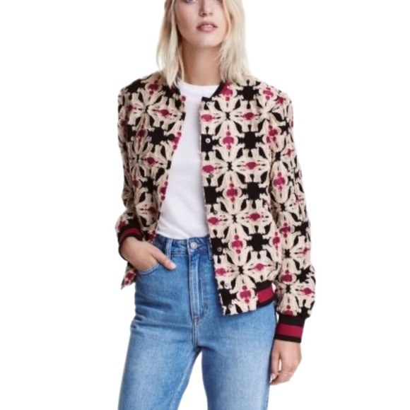 NWOT Patterned Textured Bomber Jacket Size 2 - Picture 2 of 11